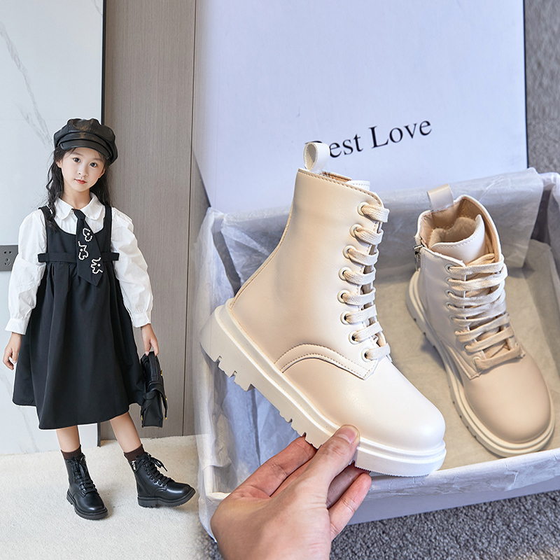 Girls Ankle Boots Kids Girl Motorcycle Boots Side Zipper Children Winter Warm Boots Cutefeet Black Beige Color Sizes 26 - 36 US9C-US4Y C1180