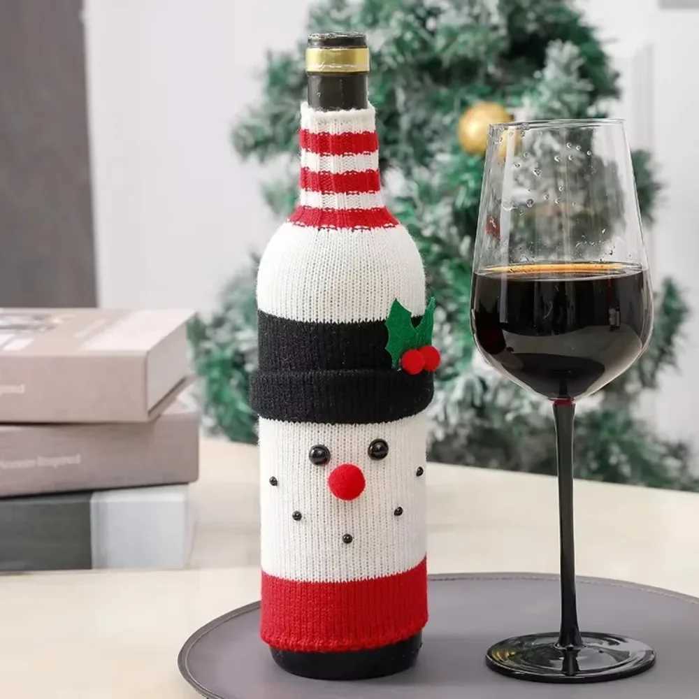 Christmas Wine Bottle Cover Set Santa Snowman Woven Wine Bottle Bags for Christmas Party Dinner Table Decorations New Year Gifts C251024