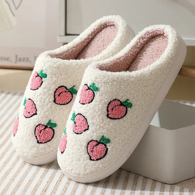 Womens Cartoon Slippers Winter Female Home Fluffy Shoes Indoor Plush Fruit Cute Flipflops Wool Warm Bedroom Slides251020