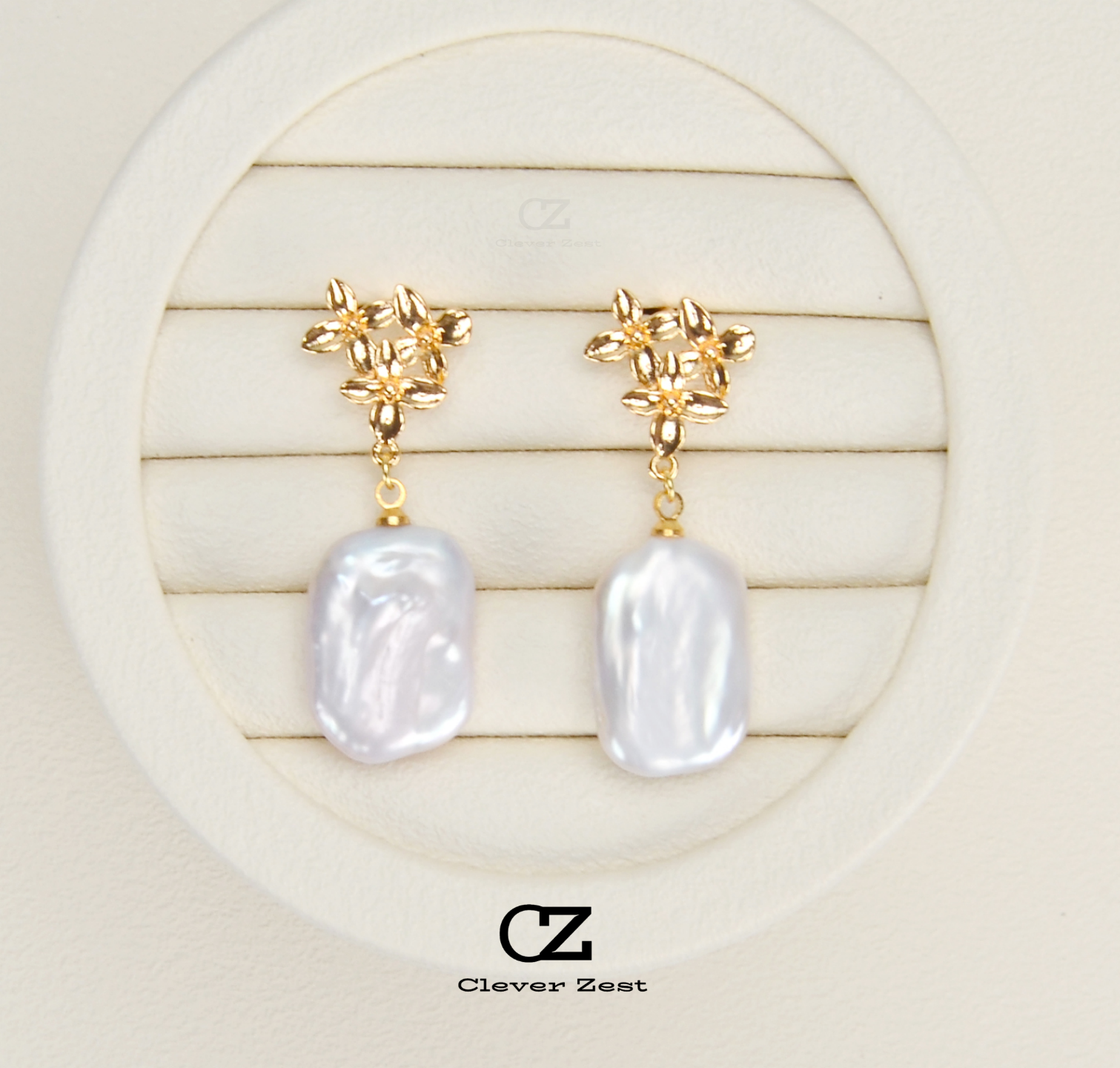 Natural White Square Baroque Flower Earrings 14K Gold-Filled Fashionable and Versatile Trendy Anniversary Gift Best Friend Gift