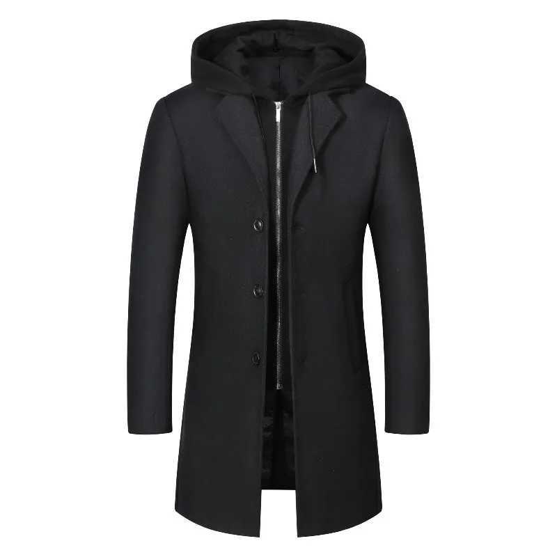 New Fashion Men Hooded Casual Woolen Blends Cashmere Long Trench Coats Male Winter Coats Business Casual Overcoats Size 4XLT251025