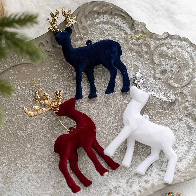 Christmas Supplies 2024 Christmas Pendant Tree Decorative Pendant Pink Flocked Deer Ornament New YearS Decor C251024