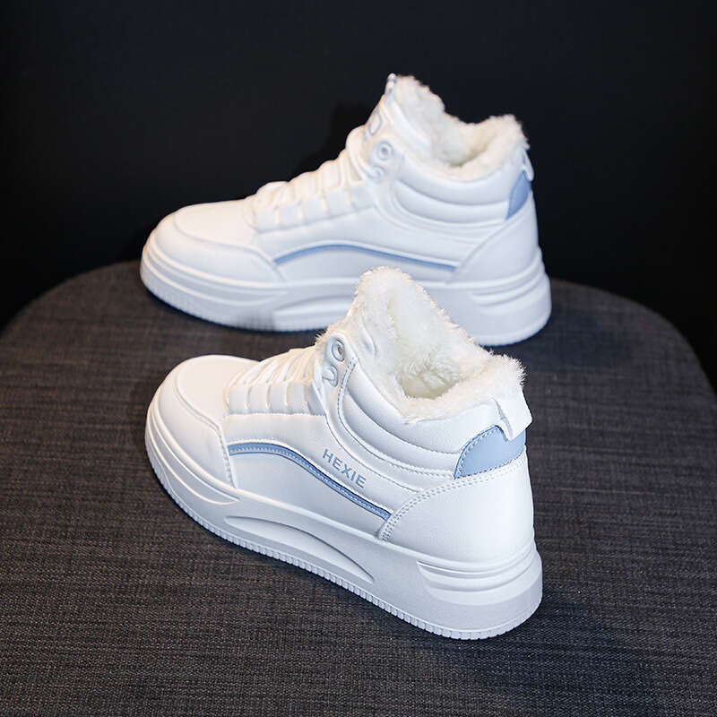 Thick-Soled Height-Increasing Ins White Dad Shoes for Women Versatile Casual Student Soft-Soled Autumn Winter High-Top Sneakers Booties