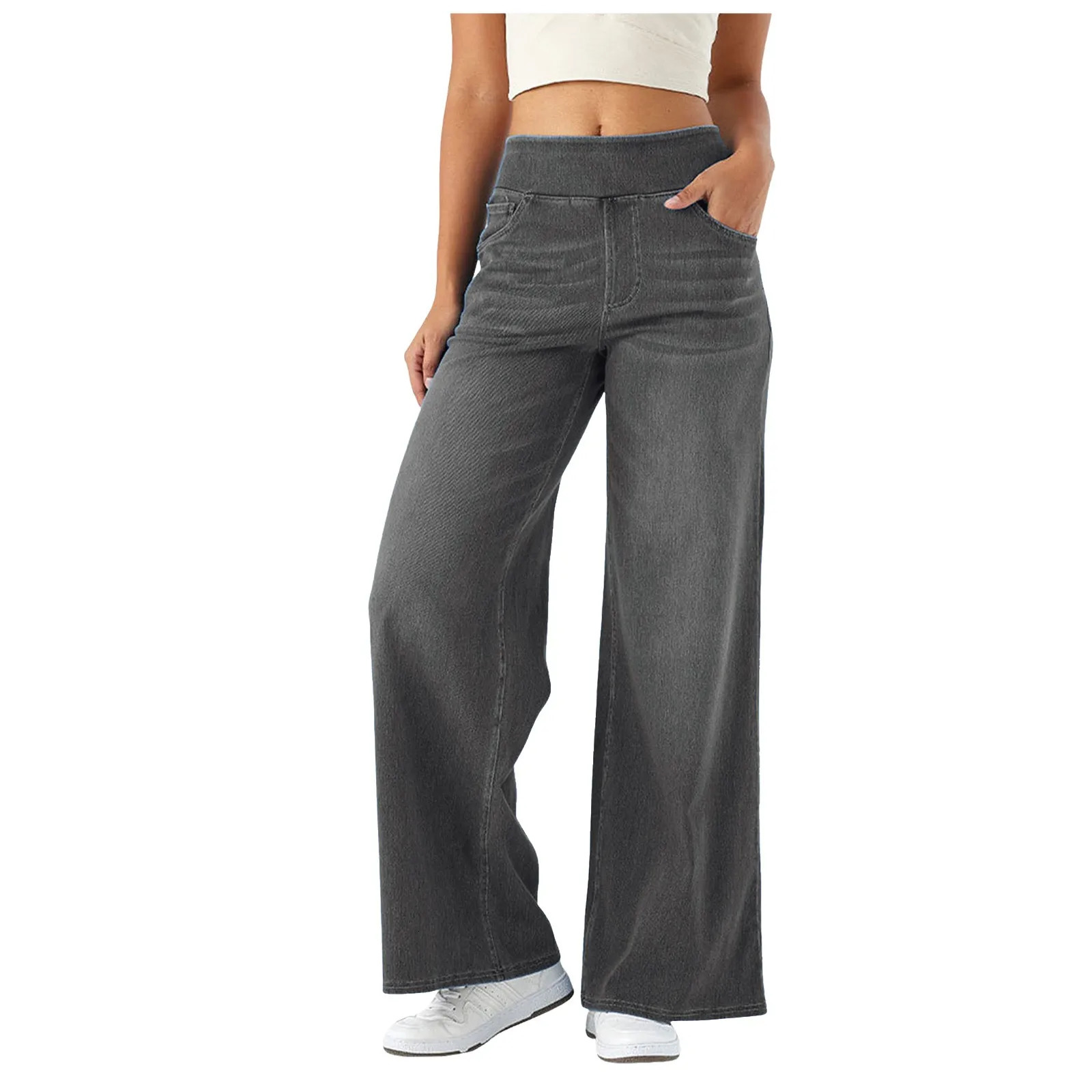Baggy Ladies Wide Leg Trousers With Elastic Waistband High Waist Stretch Vertical Tube Trousers Stylish Womens Casual Pants 251023