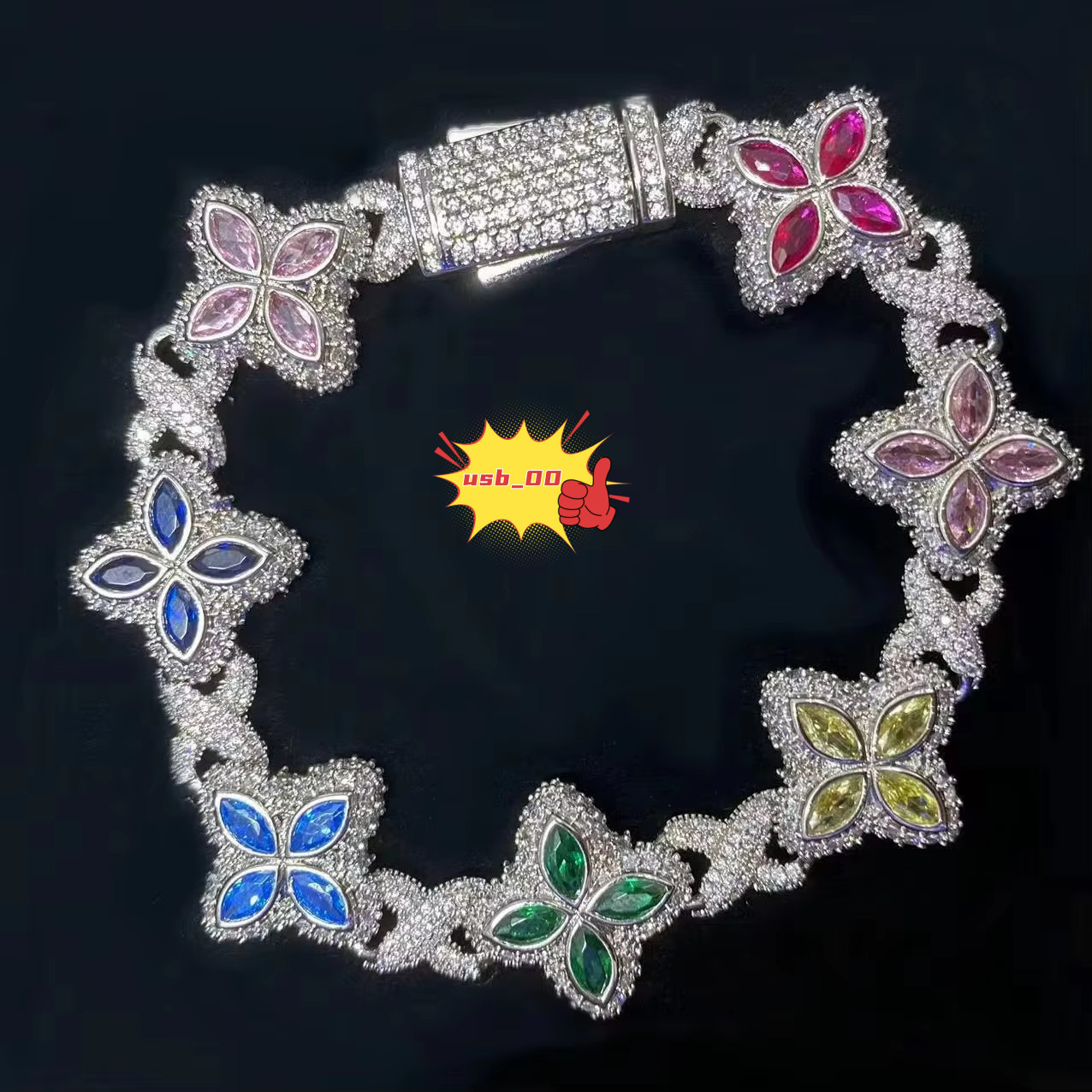 Moissanite Necklace Four-leaf Clover Bracelet Custom Hip Hop Jewelry Vvs 19mm Cuban Chain For Rapper