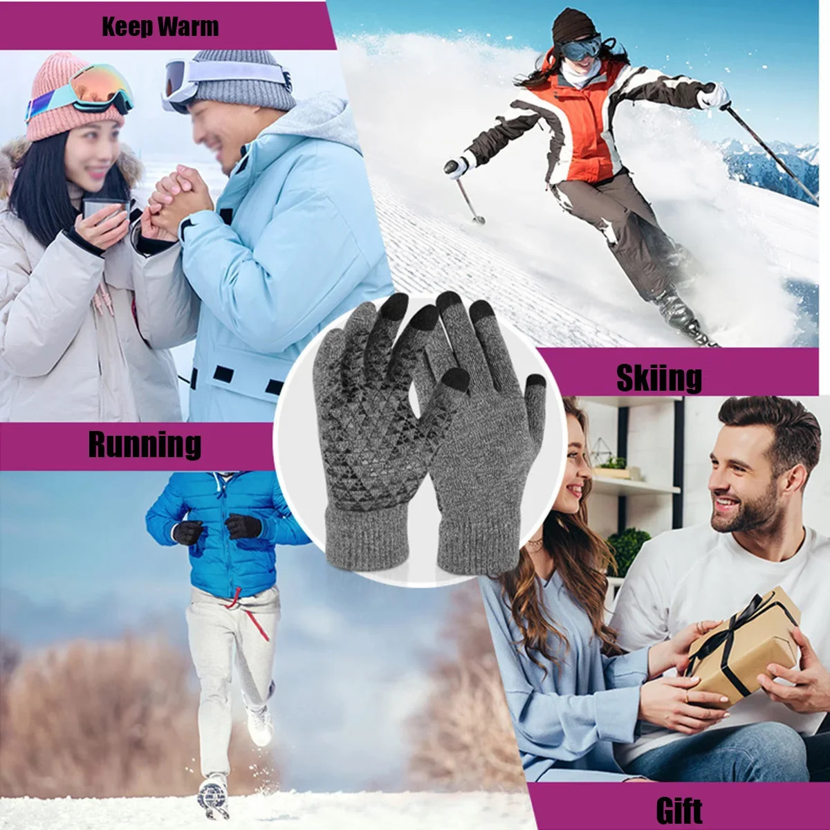 Thickened Velvet 3 Finger Touch Screen Gloves For Women and Men Silicone Palm For Anti Slip Winter Knitted Warm Cotton Gloves 251021