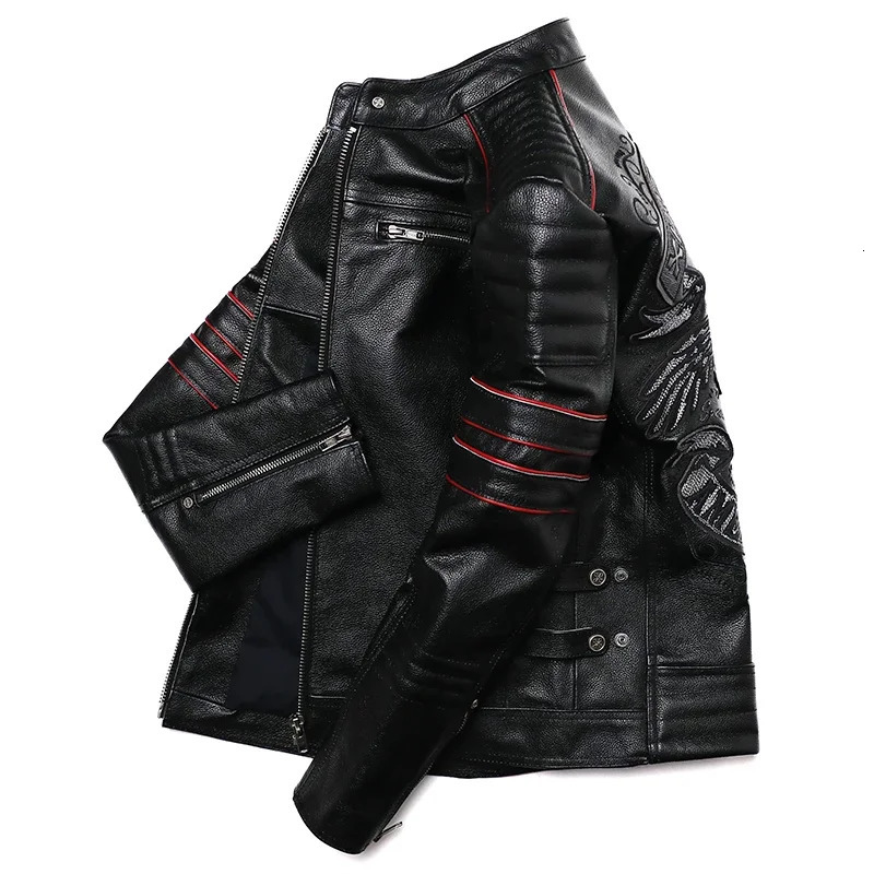 Embroidery Skull Fashion Genuine Leather Jacket Mens Natural Cowhide Motorcycle Jacket Slim Moto Coat Size S6XL 251024