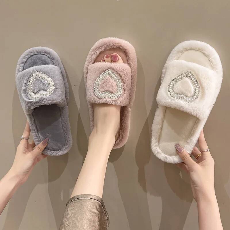 New Fashionable Hot Dia Pearl Love Hair Cotton Slippers for Autumn and Winter Home slipper ddmythur