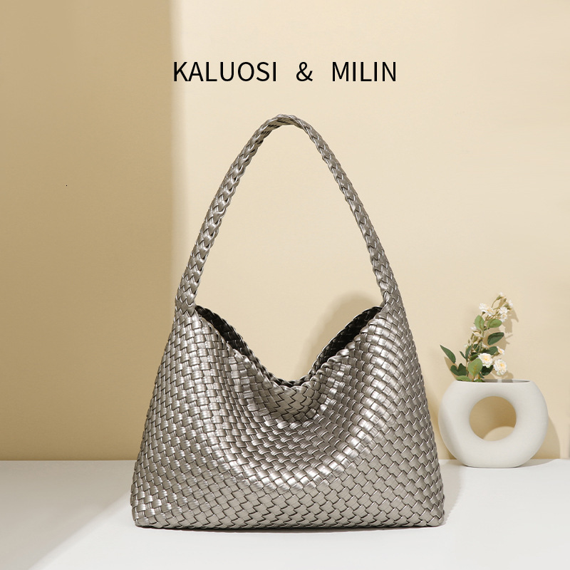 Women's Handwoven Large Capacity Underarm Ladies Spring Summer New Metallic Versatile Tote Bag