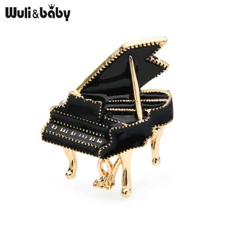 Wulibaby Black Enamel Piano Brooches Women Alloy Instruments Music Party Casual Brooch Pins Gifts J251115