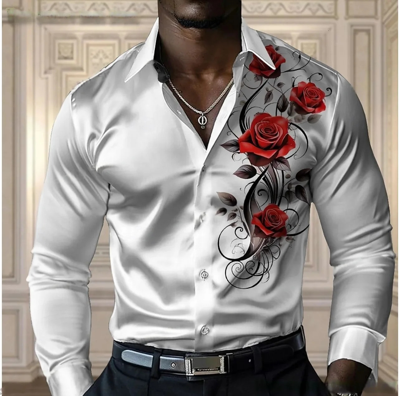 Highend mens rose shirt casual and comfortable buttondown longsleeved shirt fashionable fourseason shirt plussize 251023