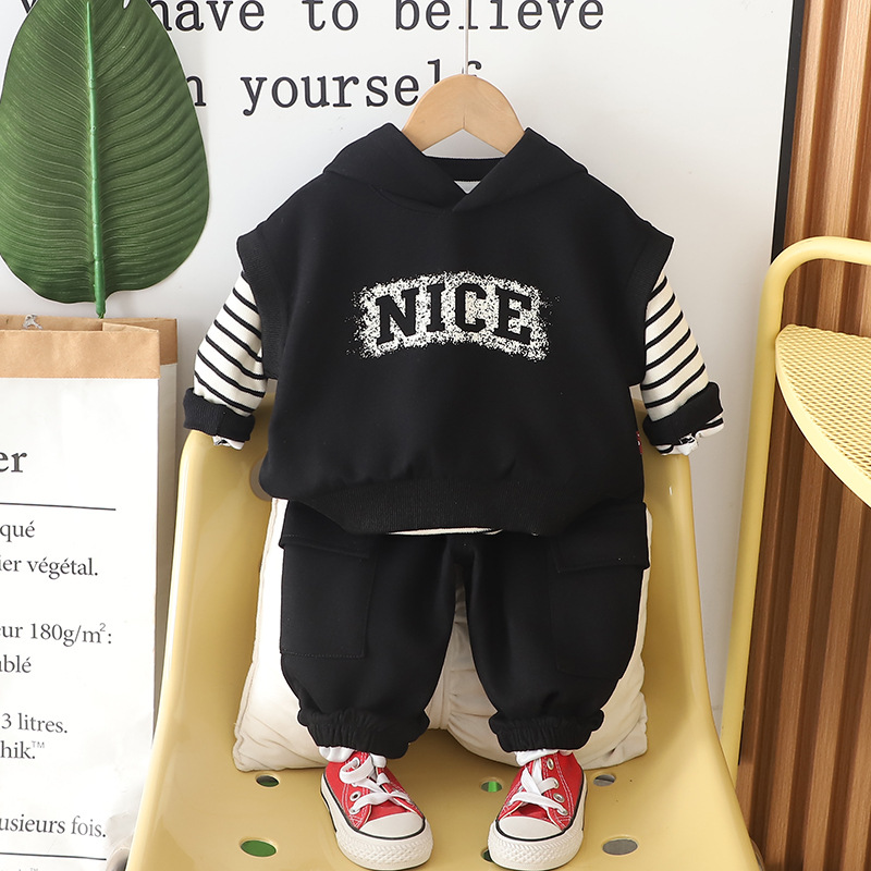 2025 New Boys Hooded Vest Set, 3-Piece Autumn Outfit for Toddler Boys | Fashion Kids Clothes with Jacket & Pants