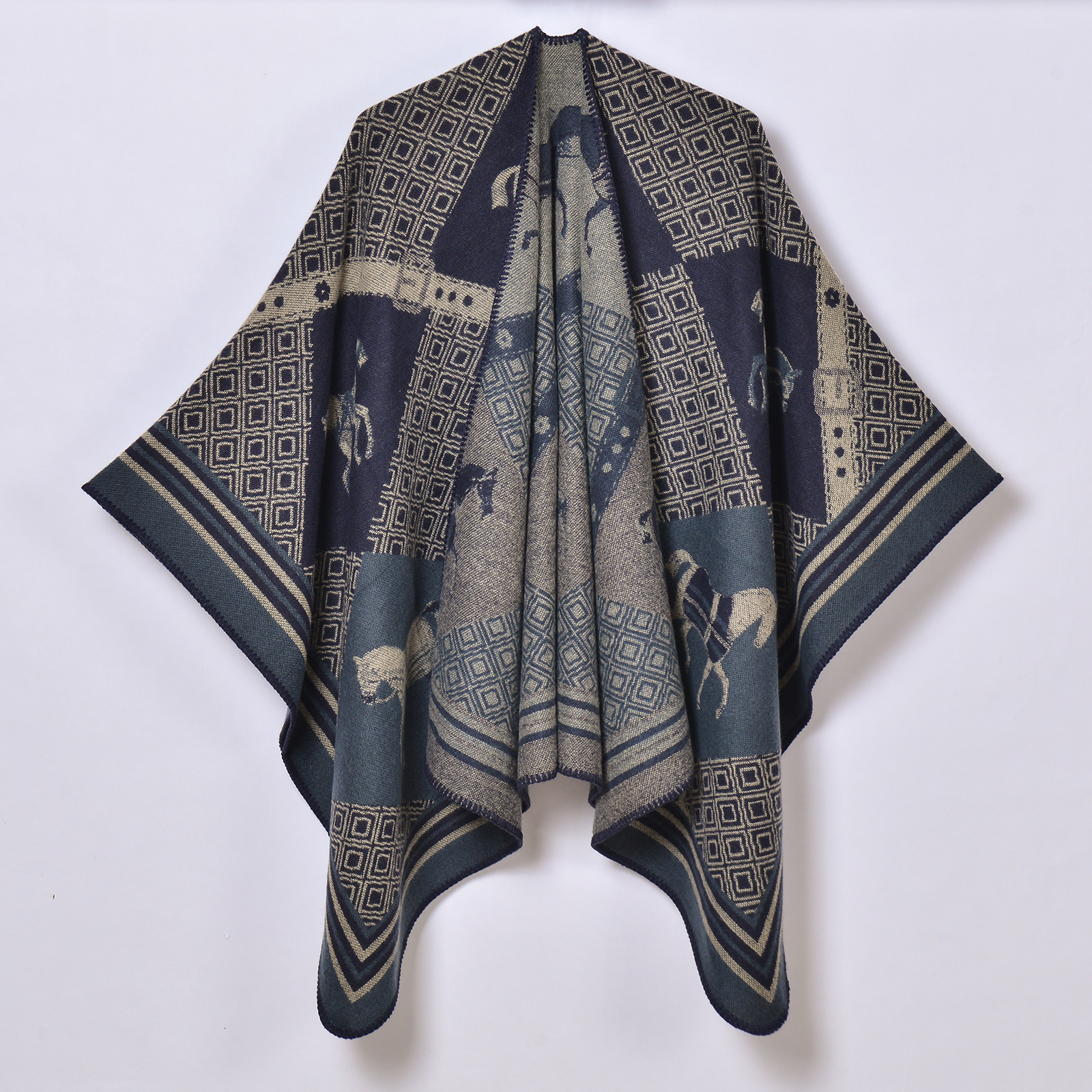 New Womens Runway Shawl Jacquard Split Cape Knitted Outerwear