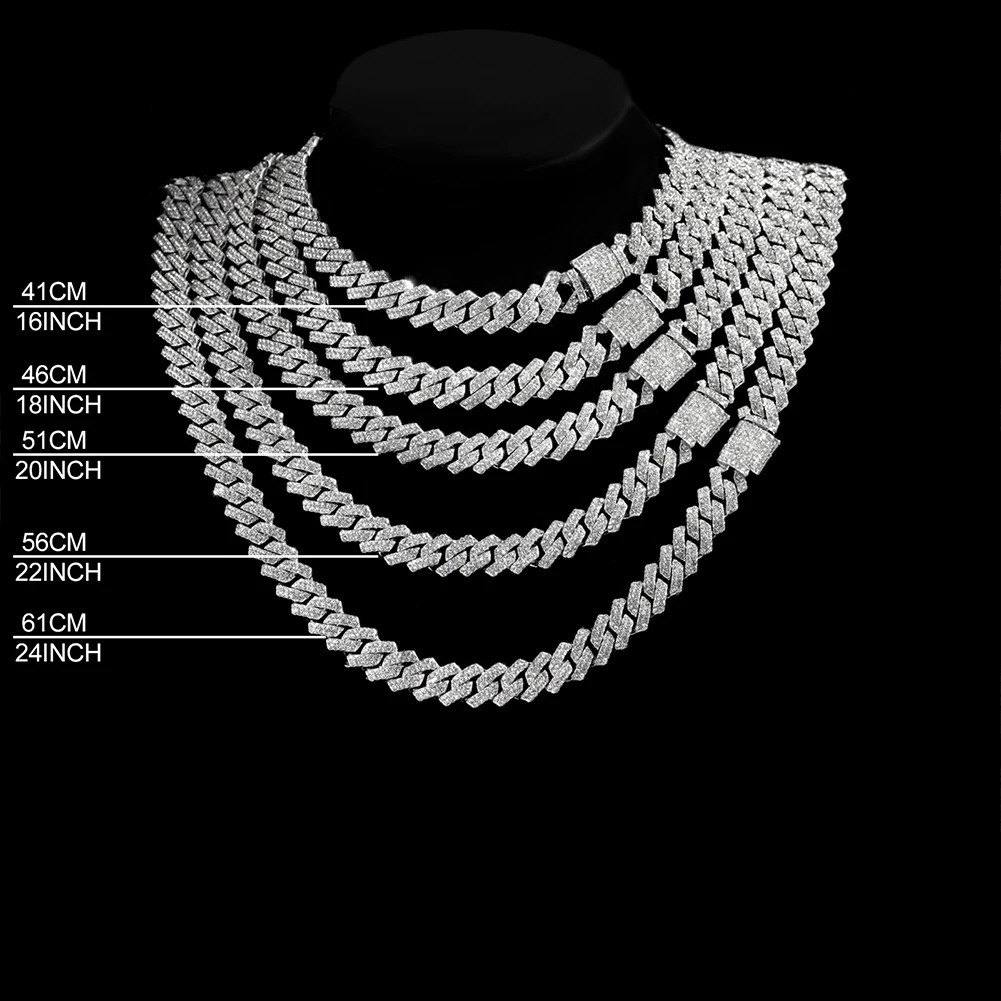 Hip Hop 14MM Prong Cuban Link Chain Necklace Bracelet Iced Out Bling Cuban Chain Rhinestone Chains For Men Punk Rapper Jewelry 251013