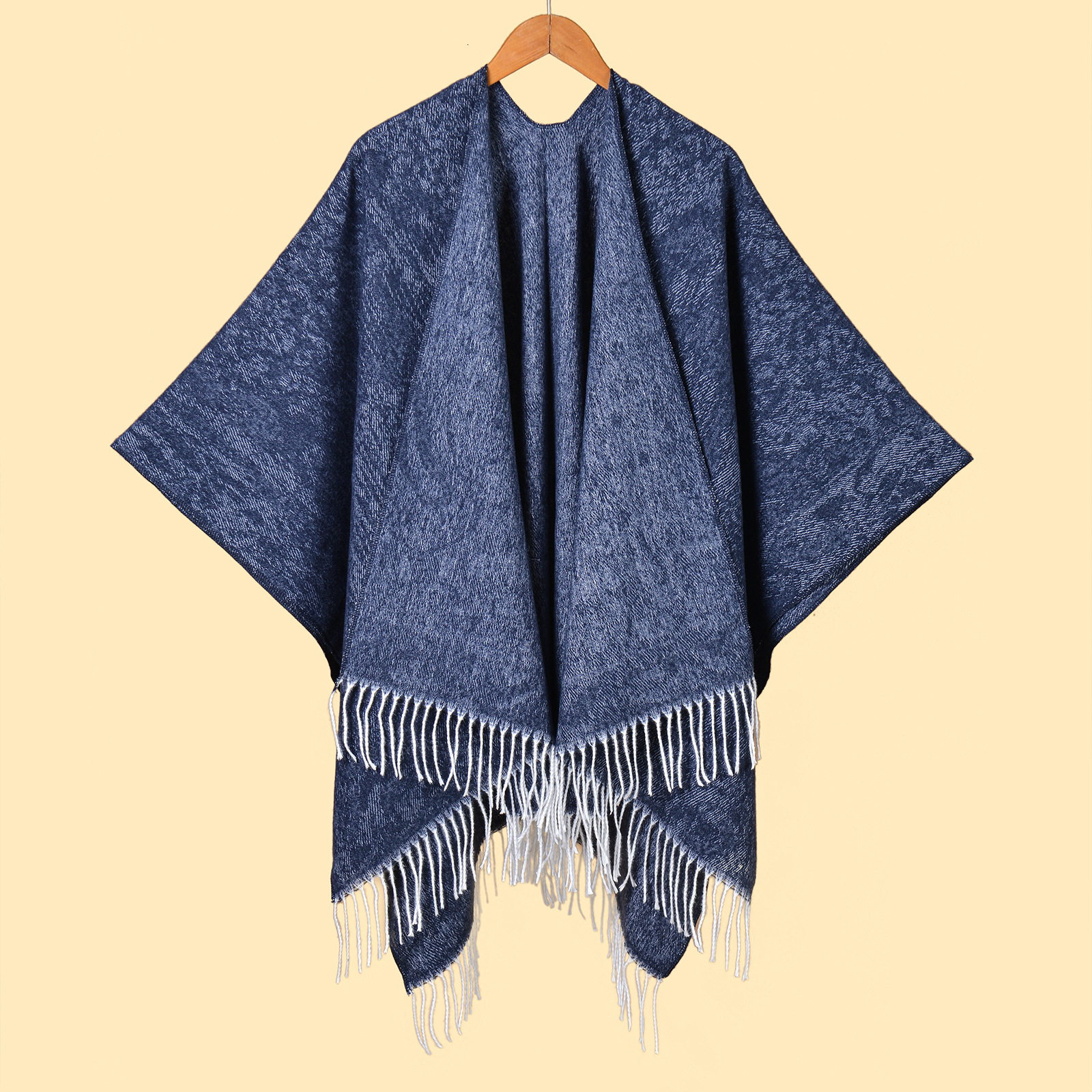 New Womens Solid Color Tassel Thickened Warm Split Shawl Simple Versatile Elegant Warm Outerwear