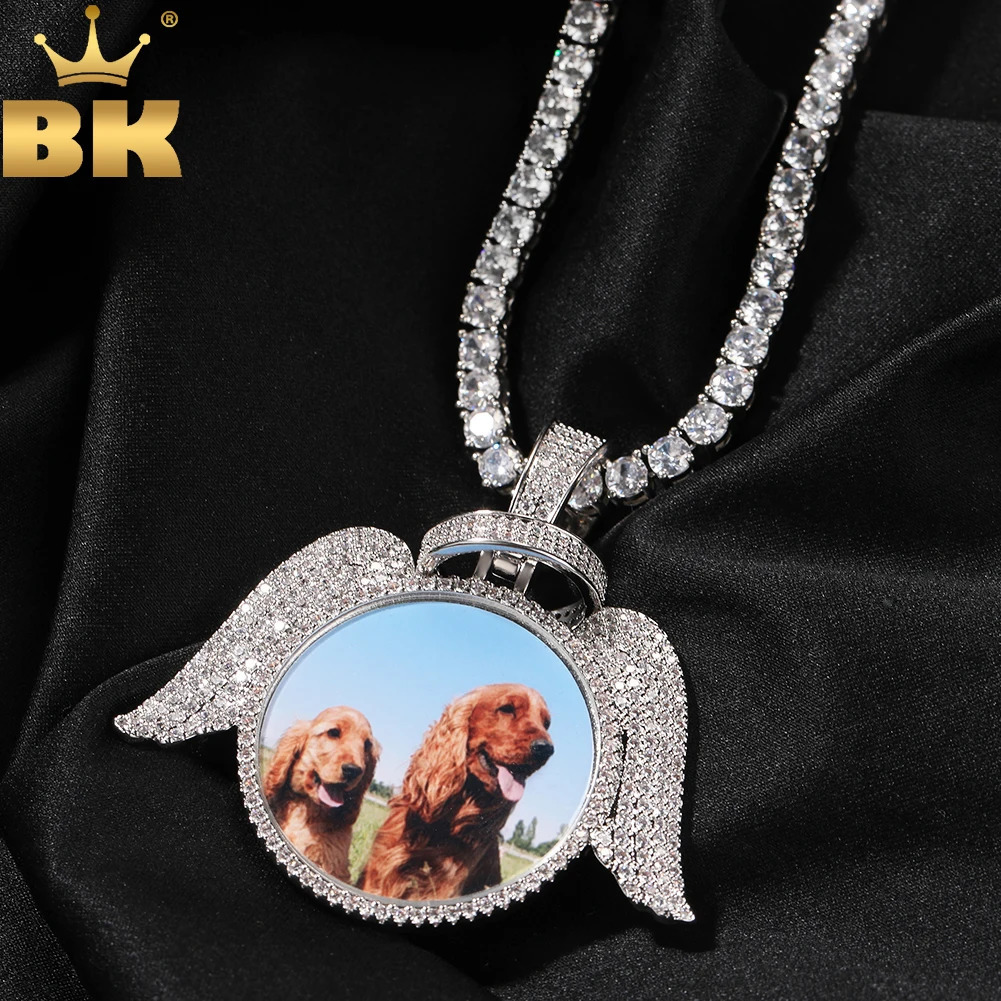 TBTK Custom Round Angel Wings Po Pendant Necklace Iced Out CZ Personalized Sublimation Memory Medallions HipHop Jewelry Gift 251023