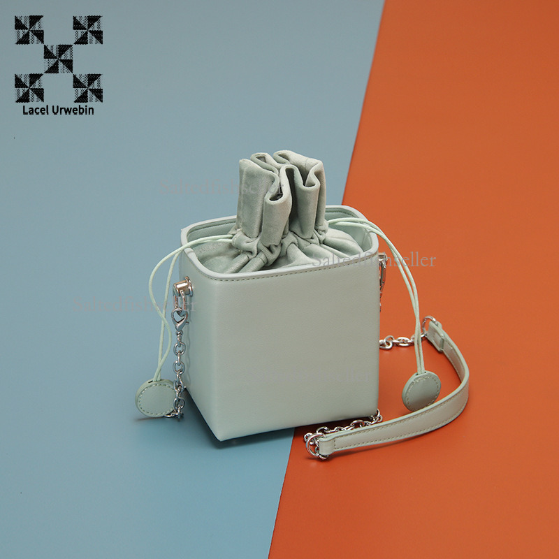 Lacel Urwebin Designer Korean Candy Colored Small Square Bag Luxury Fashion Drawstring Bucket Bag Stylish Mini Chain Shoulder Crossbody Bag Handbag