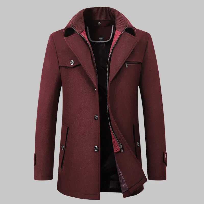 2025 High quality mens wool coat medium length double collar winter plus cotton thickened wool coat mens coatT251025