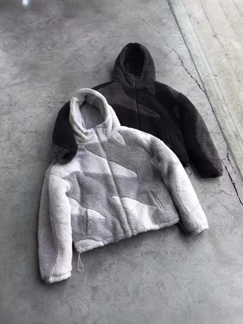 Designer Y2K European and American lambswool splicing cardigan zipper hooded street jacket for men and women