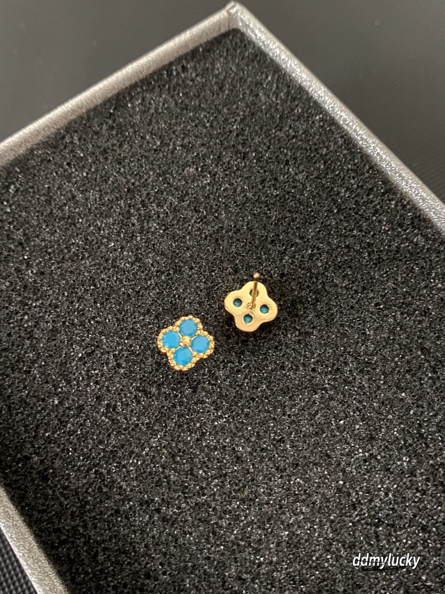 Gold-Toned Clover Stud Earrings With Blue Gemstone Accents - Elegant Jewelry For Daily Wear And Parties Ddmylucky