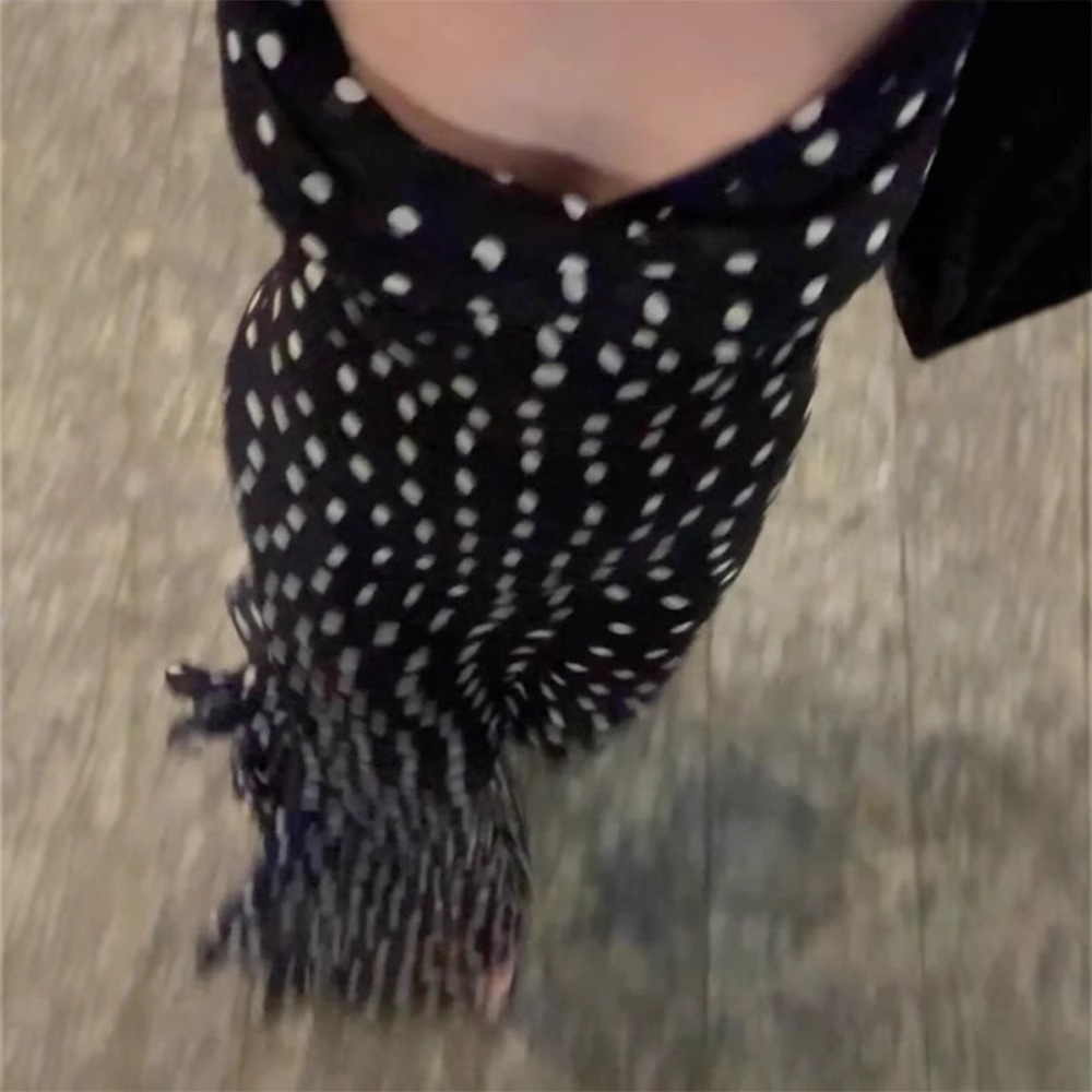 Designer elegant high-end sleeveless polka dot scarf collar pleated belt new dress