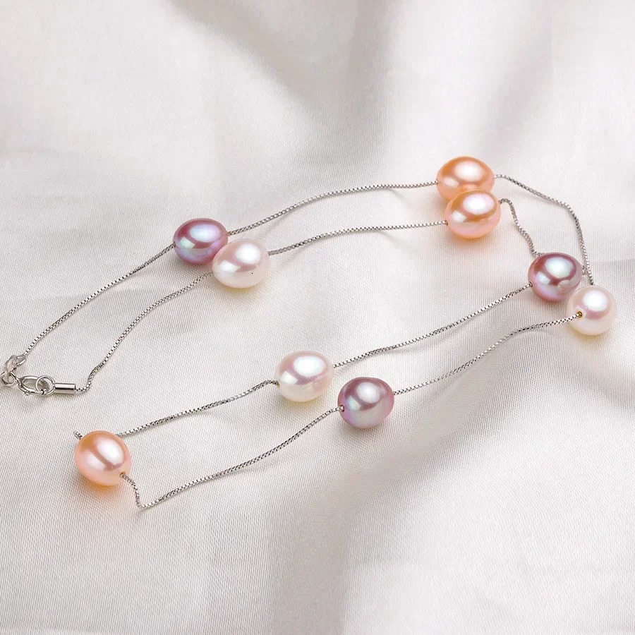 HENGSHENG 45cm AAAA Natural Freshwater Pearl Chains Necklaces For Women Fashion S925 Silver White Pink Purple Real Pearl Jewelry 251016