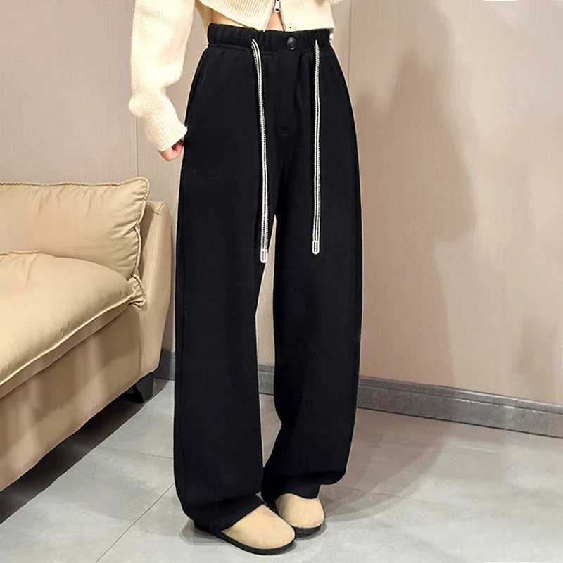 Autumn Winter Thicken Warm Solid Color Joggers Pants for Women Retro Drawstring Straight Sweatpants Casual Versatile Sports PantT251025