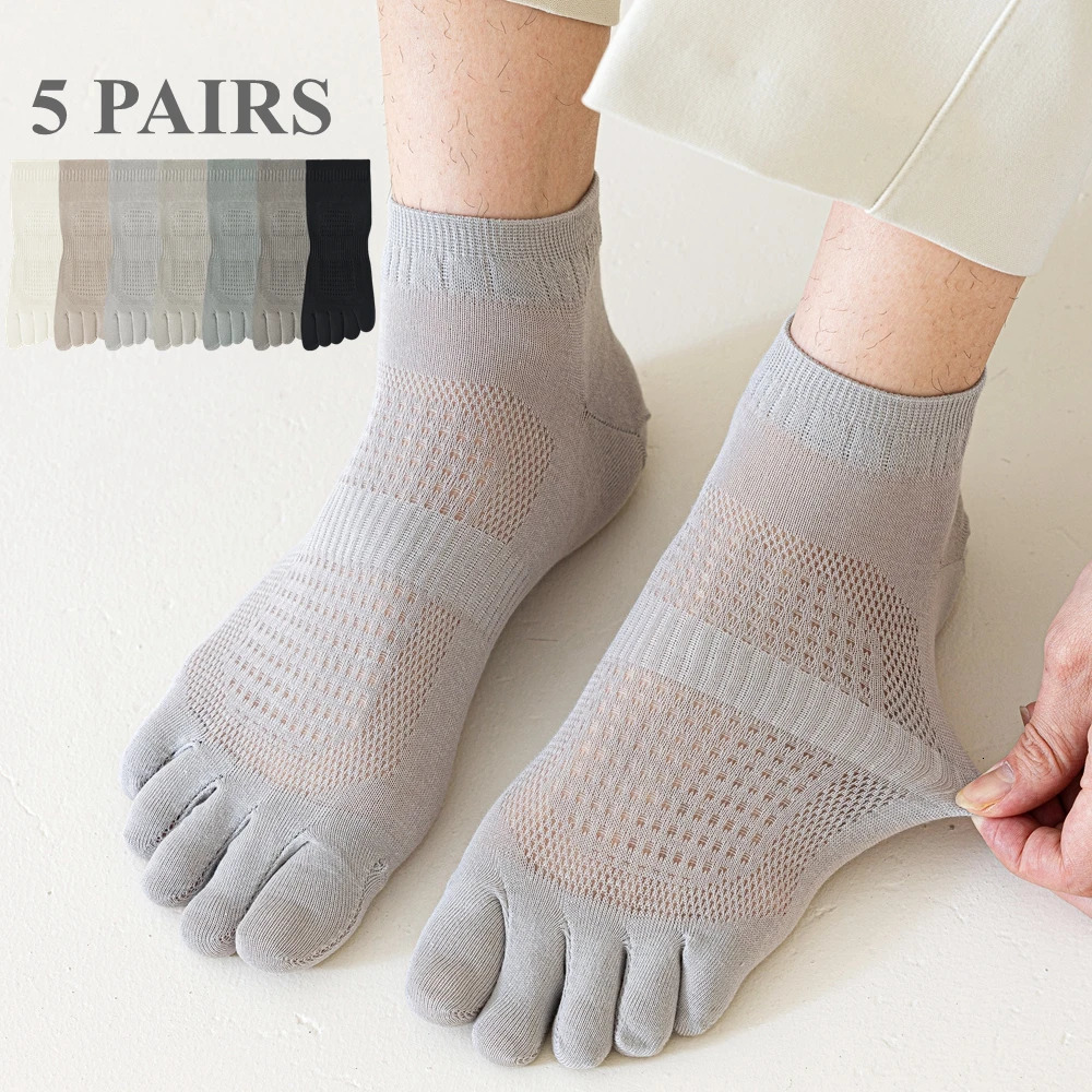 5 Pairs Five Finger Socks Men Summer Mesh Toe Socks with Separate Fingers High Quality Cotton Ankle Socks Sports Running 251023