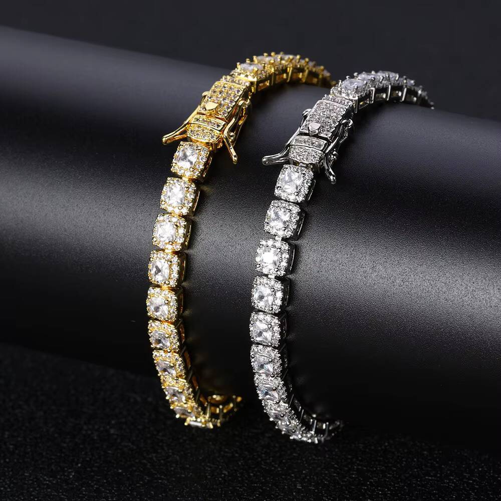 European American HipHop CrossBorder S925 Silver Moissanite Full Diamond Rock Candy Bracelet HighEnd Mens Jewelry Trendy