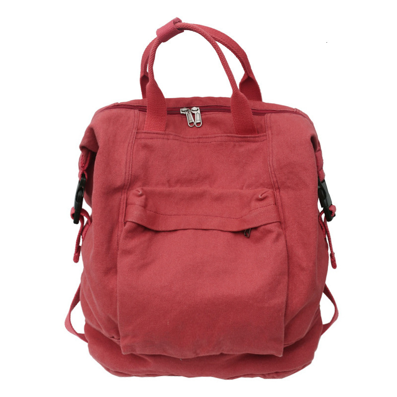 New designer style women's backpack Japanese solid color large capacity backpack college lazy style washed retro canvas backpack