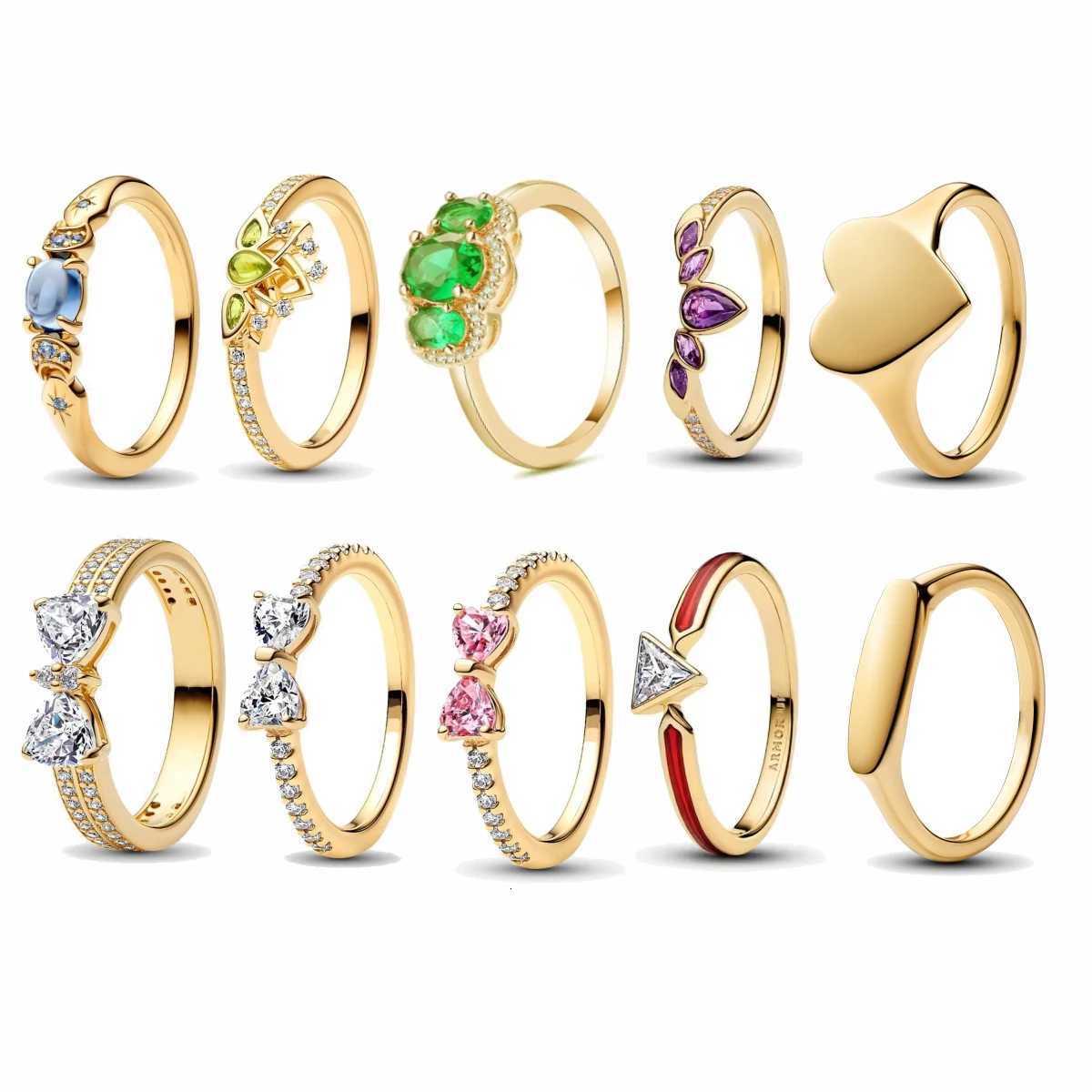 2025 New Original 925 Sterling Silver 18K Gold Plated Ring Bow Heart Lotus Rings For Women Valentines Birthday Gift DIY JewelryXJ251025