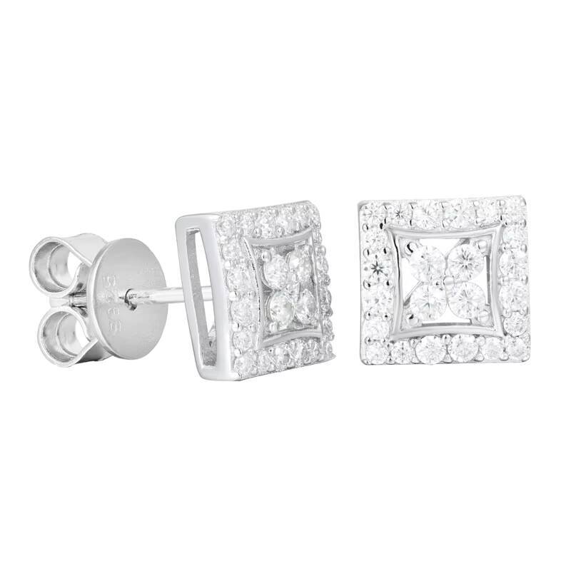 S925 Silver Moissanite Stud Earrings Simple Square Studs Hip Hop Ear Jewelry with Stock