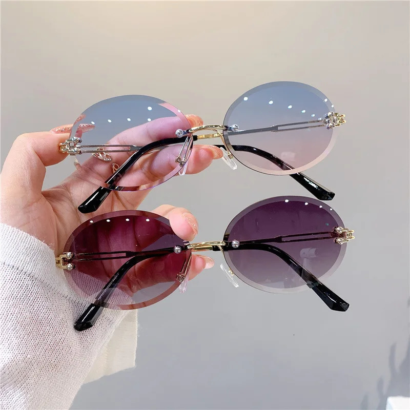 Women Shades Oval Sun Glasses for Woman Man Summer Traveling UV400 Rimless Sunglasses Round Fashion Gafas De Sol 251023