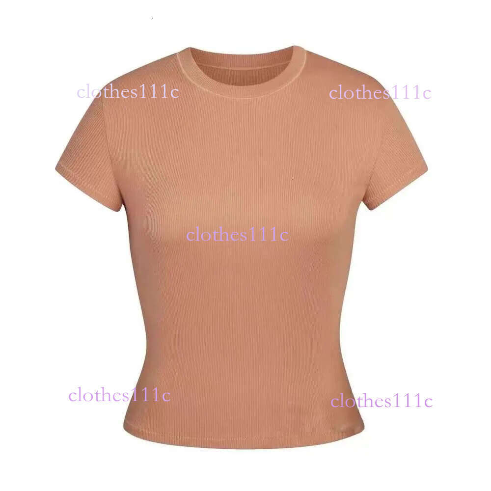 Kim Top T-Shirt Short Sleeve Stretch Slim Kylie With Thread Pure Cotton Round Neck Base
