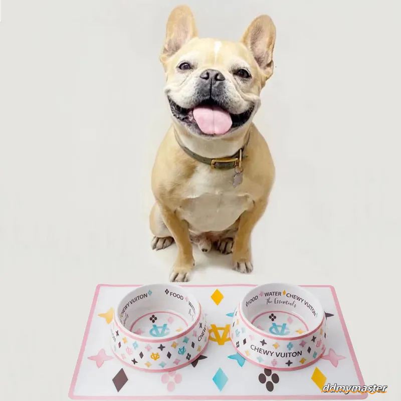 Pet Food Water Bowl Set With Mat - Anti-Slip Melamine Feeding Dish For Cats And Dogs, Wide Base Ddmymaster