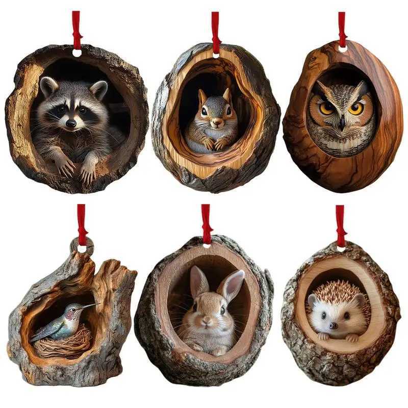 2D Flat Animal Christmas Ornaments Christmas Acrylic Pendant Animal Raccoon Owl Squirrel Hedgehog Bunny Bird Wildlife Ornaments C251024