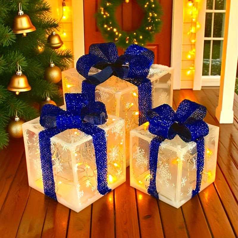3pcs Christmas Luminous Gift Box Christmas Tree Decoration Holiday Party Decoration Christmas Decoration No Builtin Battery C251024