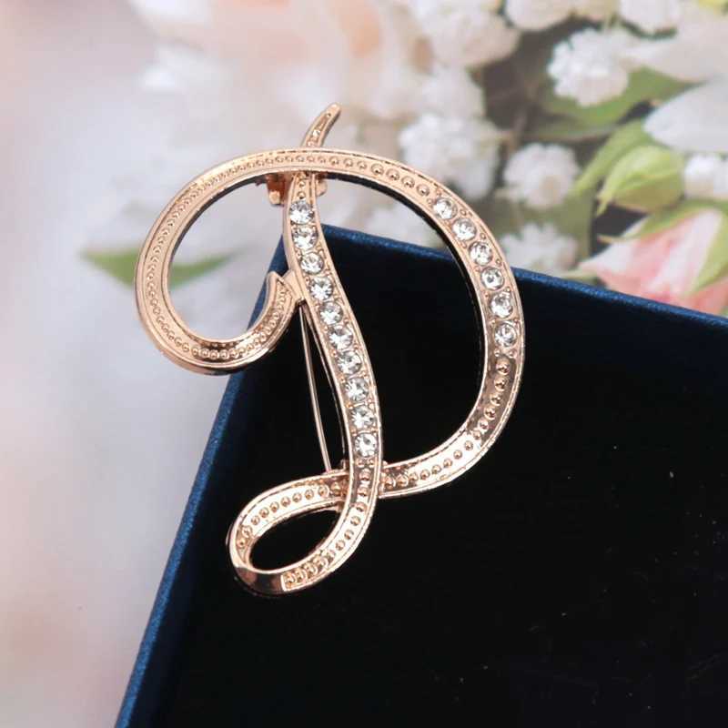 Fashion Women Rhinestone Brooch AZ English Letter Gold Color Metal Pins Crystal Alphabet Jewelry Shirt Clothes Accessories Gift J251115