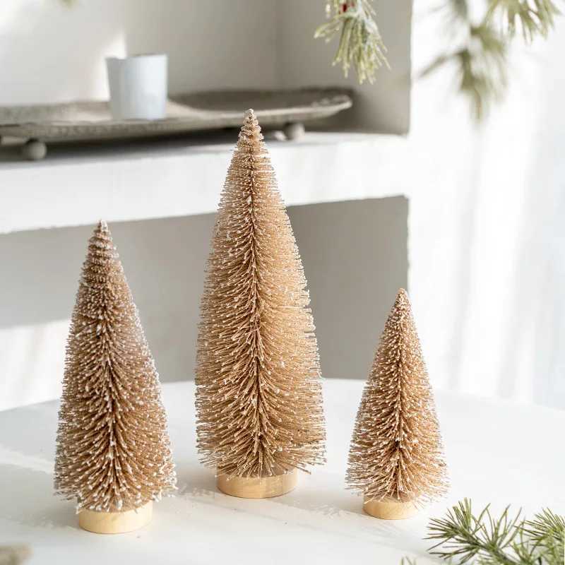 152025cm Christmas Mini Pine Christmas Tree Decoration Artificial Bottle Brush Tree with Wooden Base Xmas Home Decor 2024 C251024