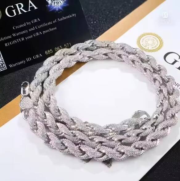 Hip Hop VVS D Color Moissanite Jewelry Women Necklace Men Cuban Link Iced Out Tennis Rope Chain S925 Silver Chain Necklace