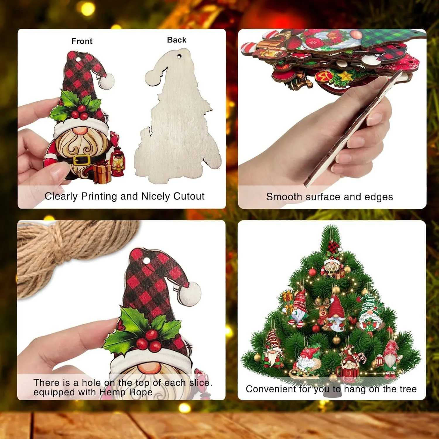 12pcs Christmas Wooden Pendant Xmas Tree Hanging Ornaments 2025 Navidad Party Decoration for Home 2026 New Year Gift C251024