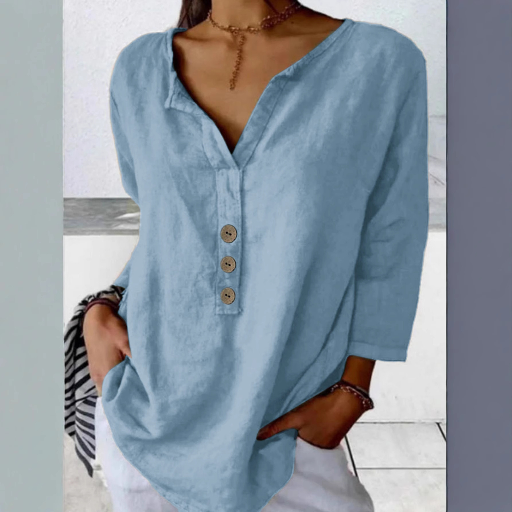 2025 New Womens Solid Color Button Casual Top Fashionable Textured Shirt for Women
