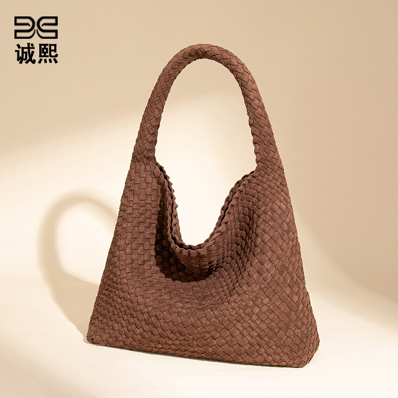 Autumn Winter Retro New Woven Handbag Down Material Large Capacity Tote Bag, for Women Daily Work