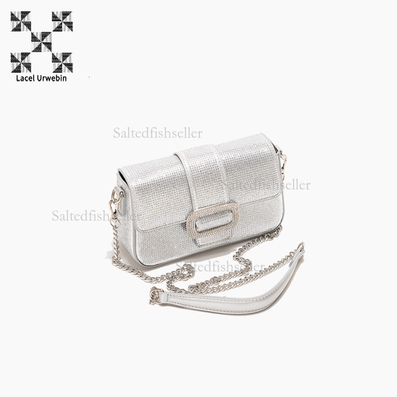Lacel Urwebin Designer Luxury Women's Handbag New Fashion Trend Rhinestone Dinner Bag Mini Versatile One Shoulder Slanted Chain Small Square Bag