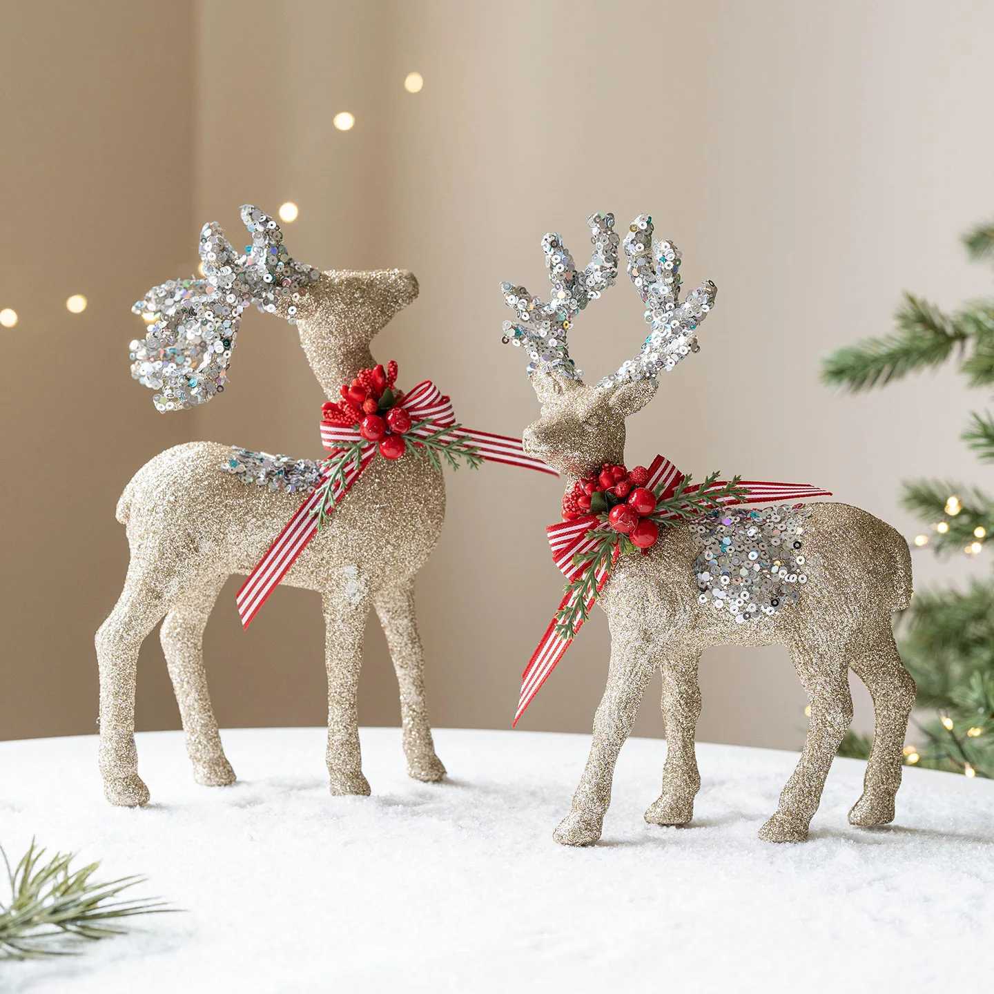 12PCS Christmas Reindeer FamilyGlitter Christmas Deer Family Holiday Decoration Window Display Scene Atmosphere Matching C251024