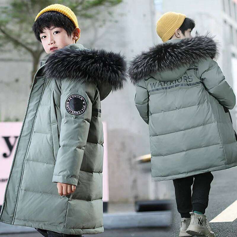 Winter Children Down Jacket Hooded Waterproof Thicken Warm Boy Outerwear Coat 4-14 Years Kids Teenage Parka