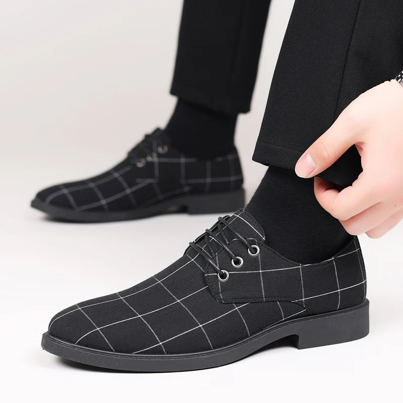 Mens Formal Shoes Canvas Shoes Pointed Wedding Shoes Lace Up Business Casual Shoes Mens Formal Shoes Business Casual Series 251023
