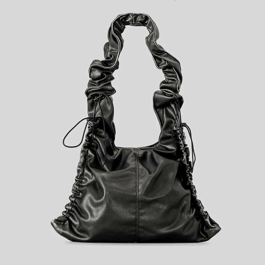 Vintage Ruched Drawsting Women Shoulder Bags Casual Hobos Lady Handbags Luxury Pu Leather Underarm Bag Y2K Tote Purses 2024 Z251024