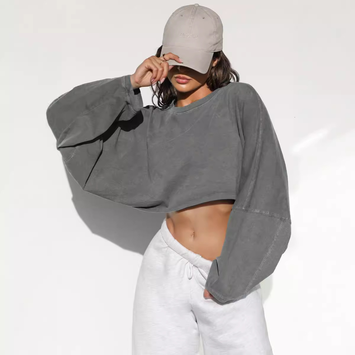 2025 Vintage Sweatshirt Autumn Winter Trendy Women's Long Sleeve Short Knit Top Sports Yoga Shirt