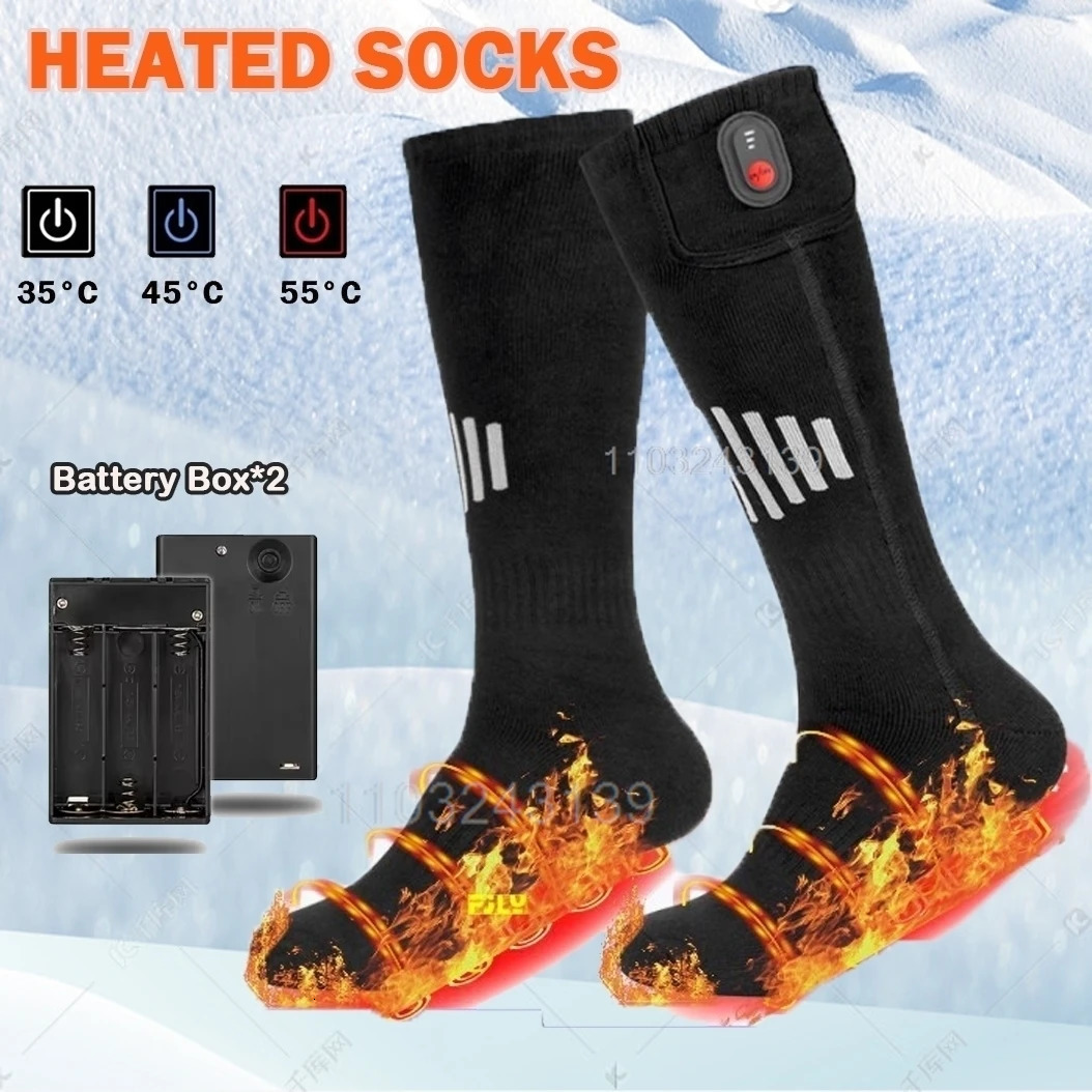 Winter Heated Socks With Battery Box Thermal Socks Women Men Heating Foot Warmer Electric Fever Socks Hiking Ski Warm Outdoor 251023